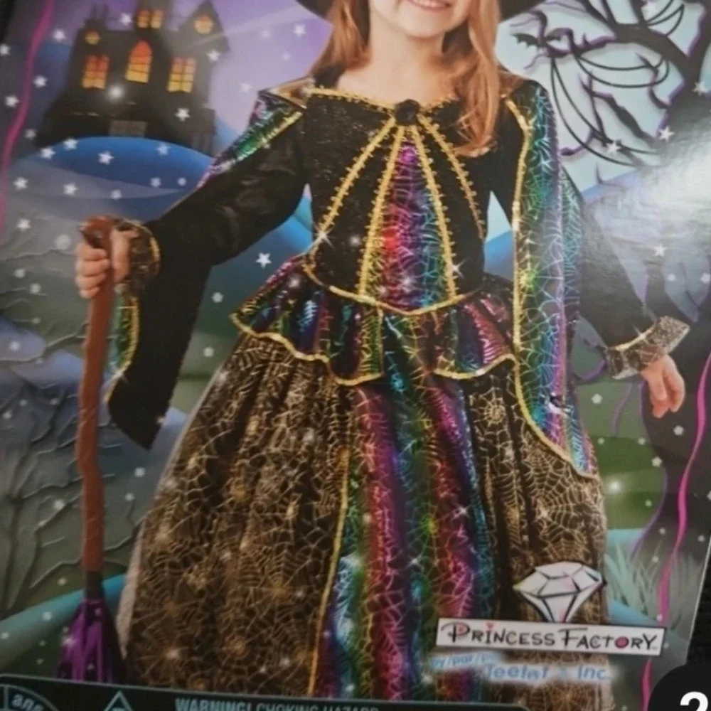 Girls Witch Wizard Sorcerer Costume Dark Princess Spider‎ Webs Sz 7-8 Halloween
